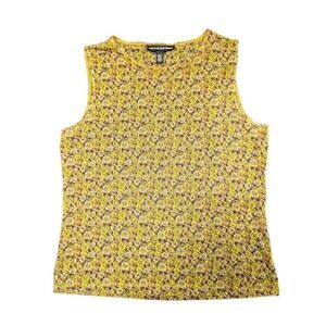 Ellen Tracy Flower Printed Mustard Yellow Women's Large